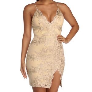 Windsor Gold Lace Bodycon Dress